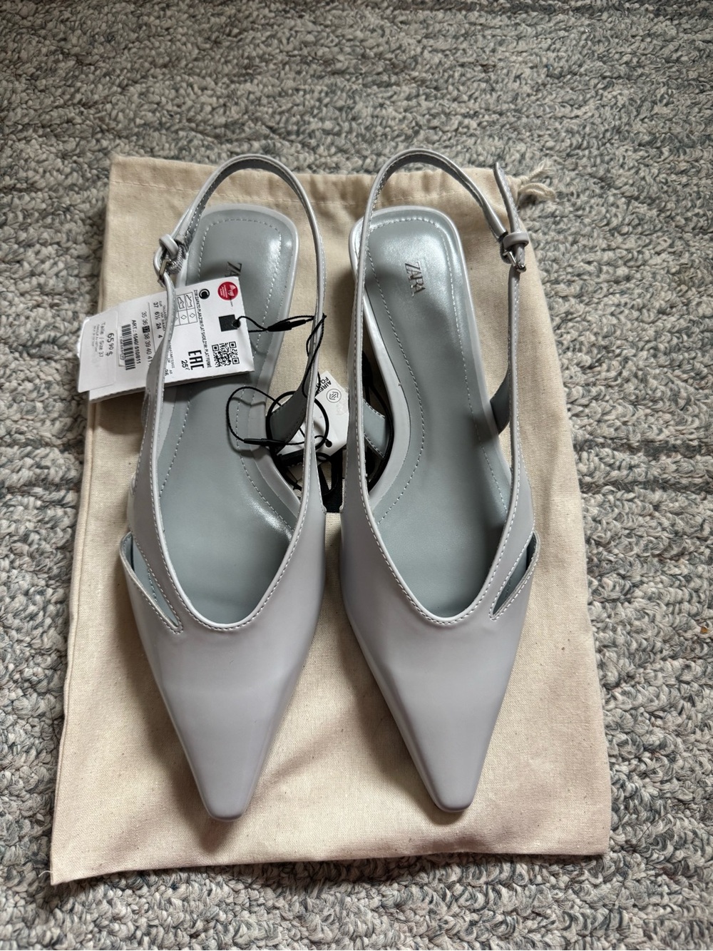 New with Tags Zara Women Pointed Slingback Heels Flats Pastel Light Blue Size 37